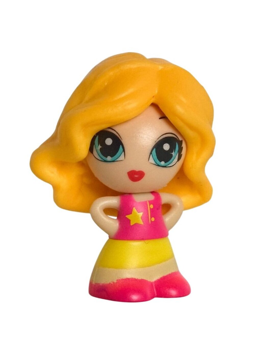Jakks Pacific Gift 'ems 1.5" mini doll figure blonde hair star top Collectible